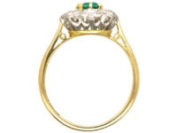 Edwardian 18ct Gold and Platinum, Emerald & Diamond Cluster Ring