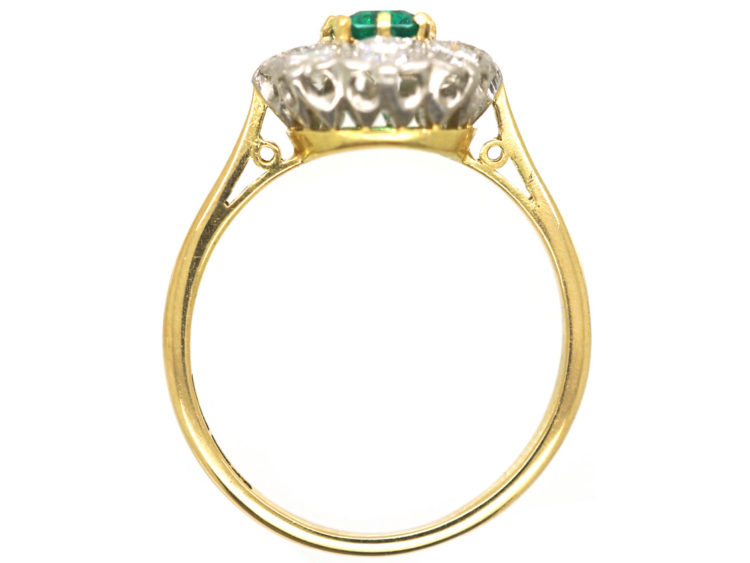 Edwardian 18ct Gold and Platinum, Emerald & Diamond Cluster Ring