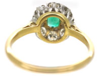 Edwardian 18ct Gold and Platinum, Emerald & Diamond Cluster Ring