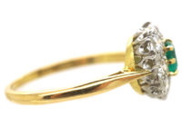 Edwardian 18ct Gold and Platinum, Emerald & Diamond Cluster Ring