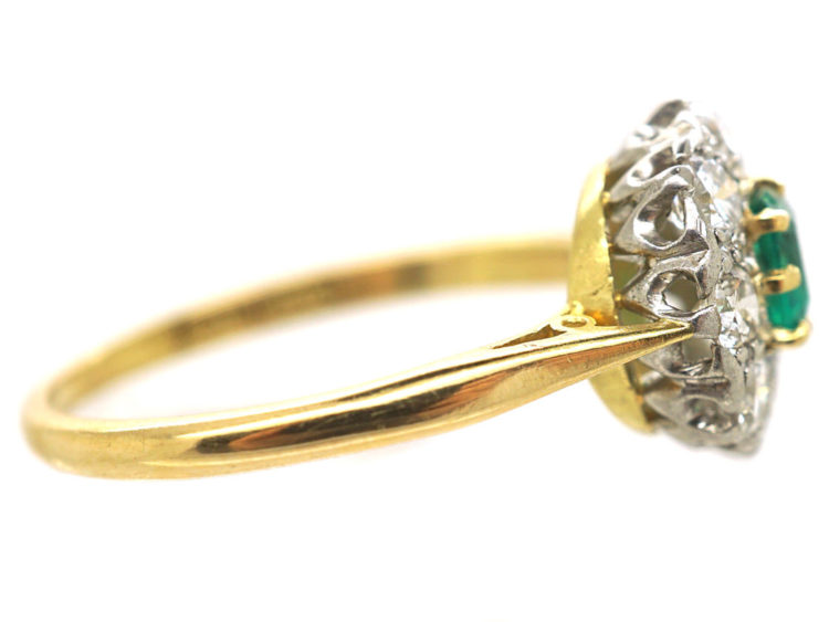 Edwardian 18ct Gold and Platinum, Emerald & Diamond Cluster Ring