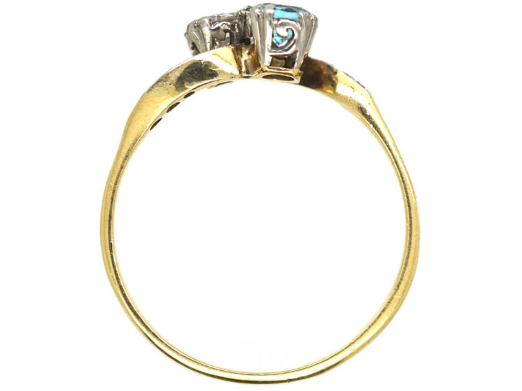 Edwardian 18ct Gold & Platinum, Aquamarine & Diamond Crossover Ring