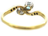 Edwardian 18ct Gold & Platinum, Aquamarine & Diamond Crossover Ring