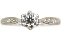 18ct White Gold Solitaire Diamond Ring with diamond Set Shoulders