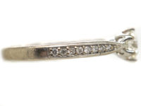 18ct White Gold Solitaire Diamond Ring with diamond Set Shoulders