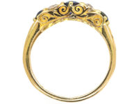 Edwardian 18ct Gold, Sapphire & Diamond Three Stone Carved Half Hoop Ring
