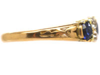 Edwardian 18ct Gold, Sapphire & Diamond Three Stone Carved Half Hoop Ring