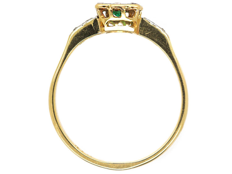 Edwardian 18ct Gold & Platinum, Emerald & Diamond Geometric Ring