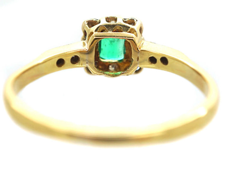 Edwardian 18ct Gold & Platinum, Emerald & Diamond Geometric Ring