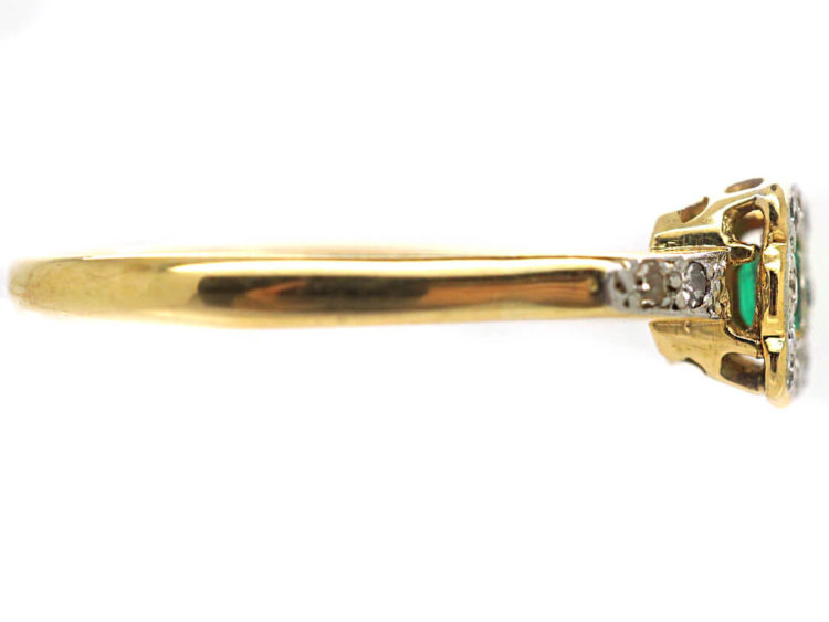 Edwardian 18ct Gold & Platinum, Emerald & Diamond Geometric Ring