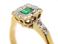 Edwardian 18ct Gold & Platinum, Emerald & Diamond Geometric Ring