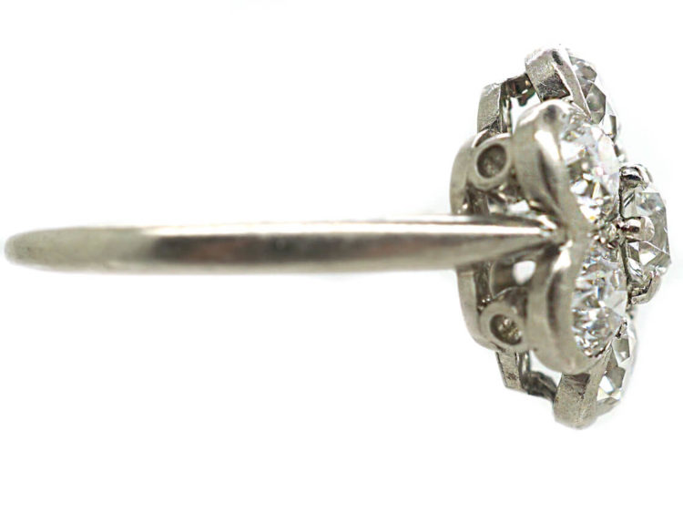 Art Deco Large Platinum and Diamond Daisy Cluster Ring