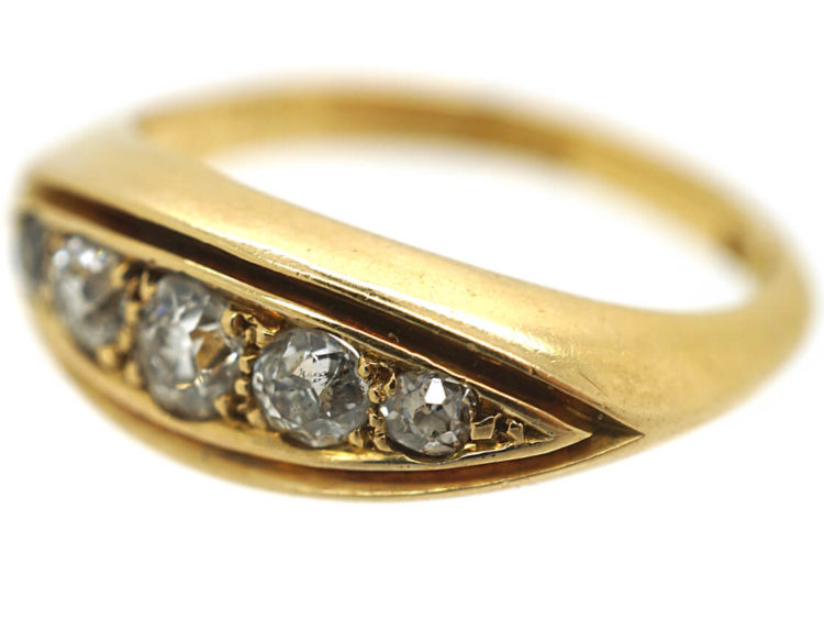 Victorian 18ct Gold Five Stone Diamond Boat Shaped Ring