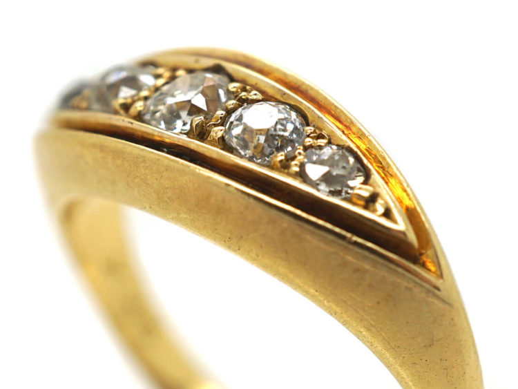 Victorian 18ct Gold Five Stone Diamond Boat Shaped Ring