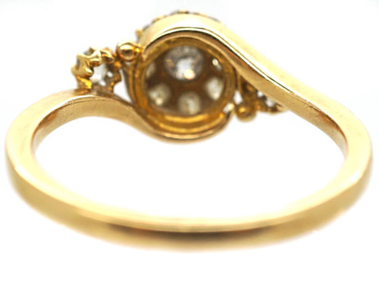 Edwardian 18ct Gold & Diamond Cluster Ring with Diamond Shoulders