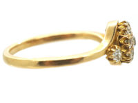 Edwardian 18ct Gold & Diamond Cluster Ring with Diamond Shoulders