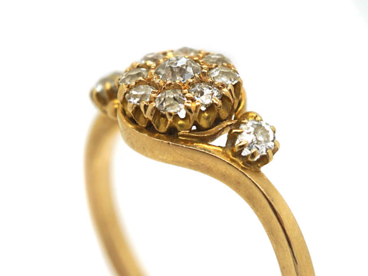 Edwardian 18ct Gold & Diamond Cluster Ring with Diamond Shoulders