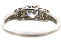 Art Deco 18ct White Gold Solitaire Diamond Ring with Step Cut Design Shoulders