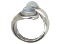 Silver Crossover Design Ring set with Two Moonstones