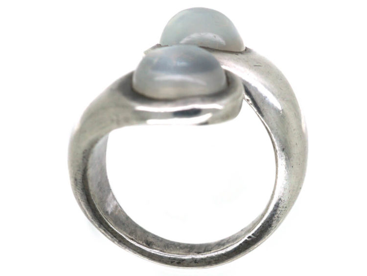 Silver Crossover Design Ring set with Two Moonstones