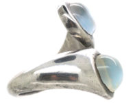 Silver Crossover Design Ring set with Two Moonstones