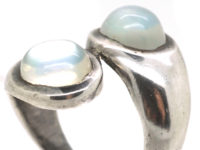 Silver Crossover Design Ring set with Two Moonstones