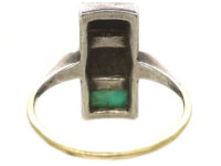 Art Deco Silver, Gold Onyx Marcasite & Amazonite Rectangular Ring