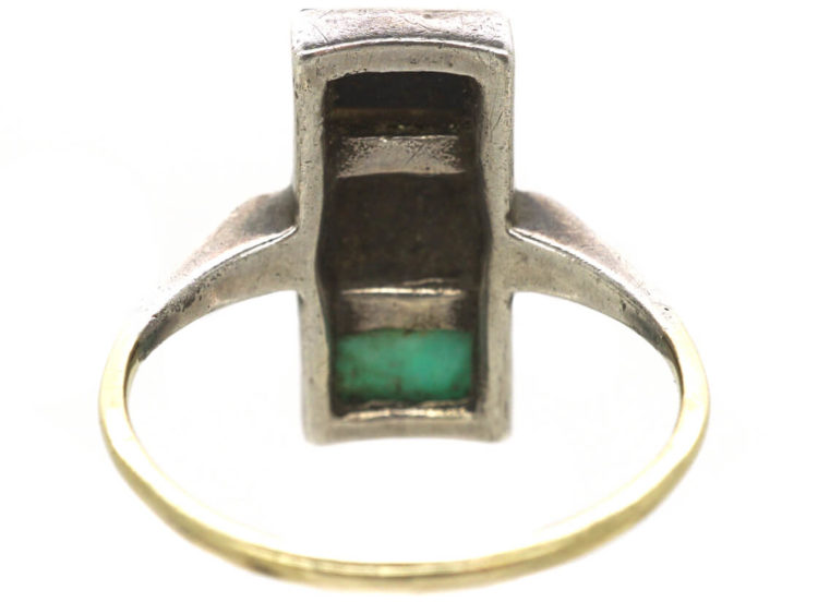 Art Deco Silver, Gold Onyx Marcasite & Amazonite Rectangular Ring