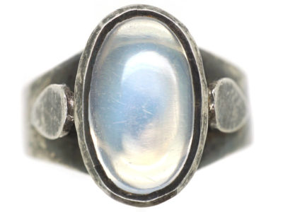 Silver Ring set with a Large Oval Moonstone