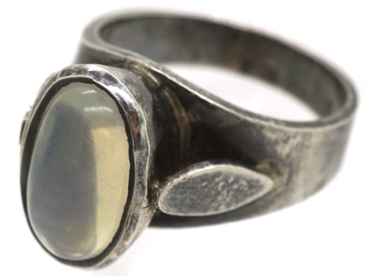 Silver Ring set with a Large Oval Moonstone