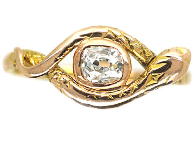 18ct Gold Snake Ring set with an Old Mine Cut Diamond 18ct Gold Snake Ring set with an Old Mine Cut Diamond