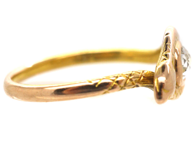 18ct Gold Snake Ring set with an Old Mine Cut Diamond