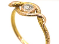 18ct Gold Snake Ring set with an Old Mine Cut Diamond