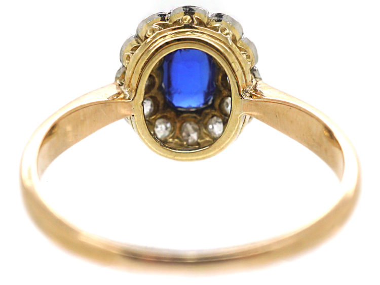 Edwardian 18ct Gold & Platinum, Sapphire & Diamond Oval Cluster Ring