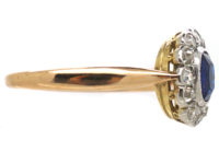 Edwardian 18ct Gold & Platinum, Sapphire & Diamond Oval Cluster Ring