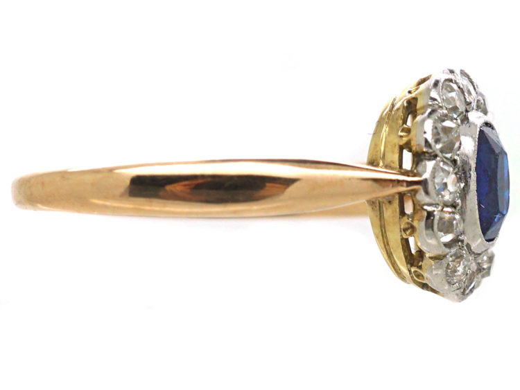 Edwardian 18ct Gold & Platinum, Sapphire & Diamond Oval Cluster Ring