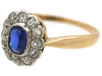 Edwardian 18ct Gold & Platinum, Sapphire & Diamond Oval Cluster Ring