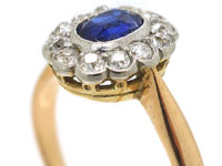 Edwardian 18ct Gold & Platinum, Sapphire & Diamond Oval Cluster Ring