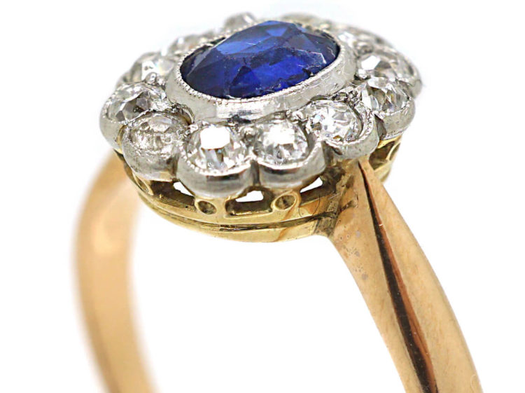 Edwardian 18ct Gold & Platinum, Sapphire & Diamond Oval Cluster Ring