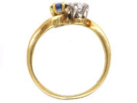 Edwardian 18ct Gold & Platinum, Diamond & Sapphire Crossover Ring