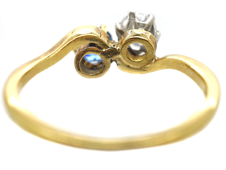 Edwardian 18ct Gold & Platinum, Diamond & Sapphire Crossover Ring