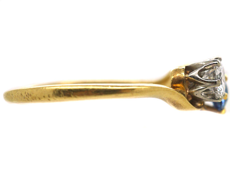 Edwardian 18ct Gold & Platinum, Diamond & Sapphire Crossover Ring