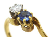 Edwardian 18ct Gold & Platinum, Diamond & Sapphire Crossover Ring