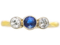 Art Deco 18ct Gold & Platinum, Three Stone Diamond & Sapphire Ring