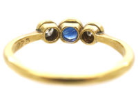 Art Deco 18ct Gold & Platinum, Three Stone Diamond & Sapphire Ring