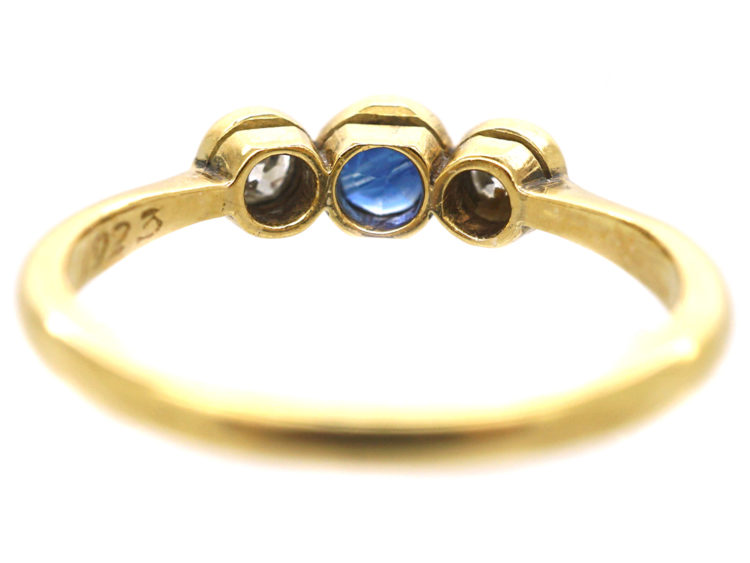 Art Deco 18ct Gold & Platinum, Three Stone Diamond & Sapphire Ring