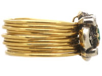 18ct Gold Harem Ring With Emerald & Rose Diamond Top