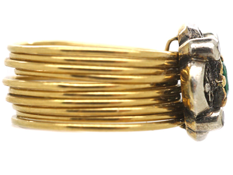 18ct Gold Harem Ring With Emerald & Rose Diamond Top