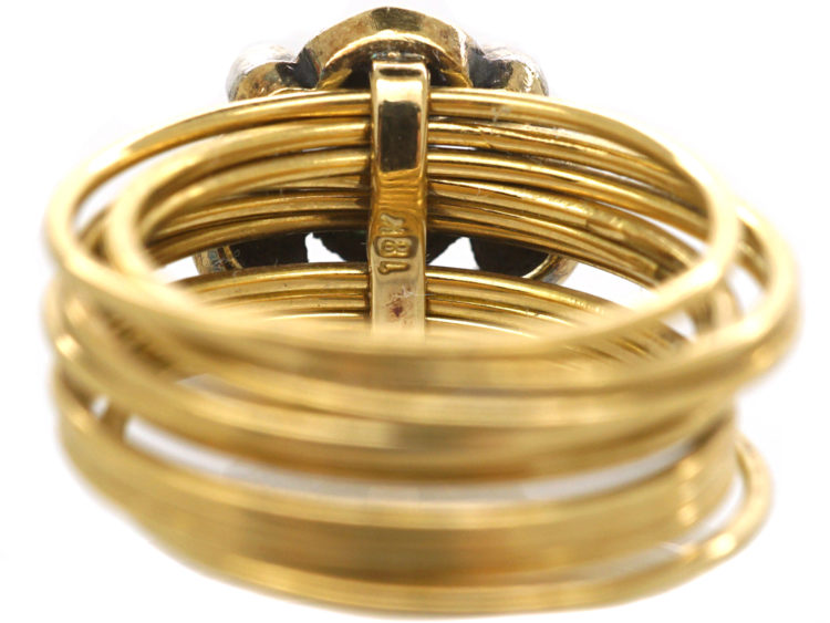 18ct Gold Harem Ring With Emerald & Rose Diamond Top