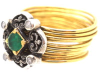18ct Gold Harem Ring With Emerald & Rose Diamond Top